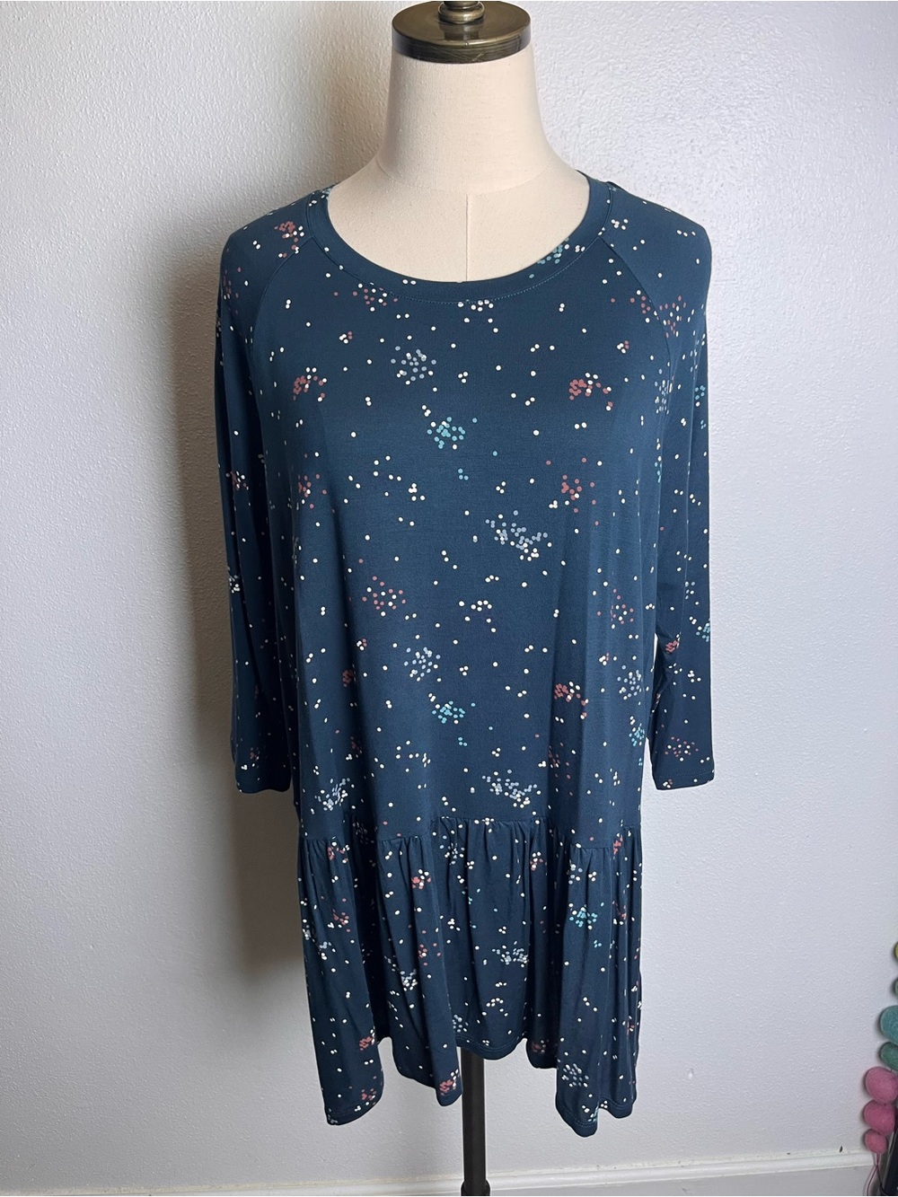 Boden Navy Blue Dot & Floral Scoop-Neck Tunic Dress